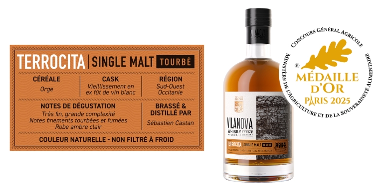 whisky vilanova terrocita, single malt médaille d'or au concours général agricole 2025<br />
whisky tourbé