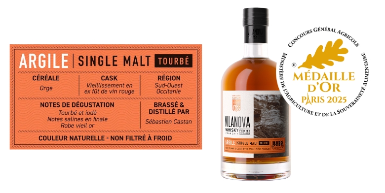 whisky single malt argile, whisky vilanova tourbé , médaille d'or au concours général agricole 2025 whisky français